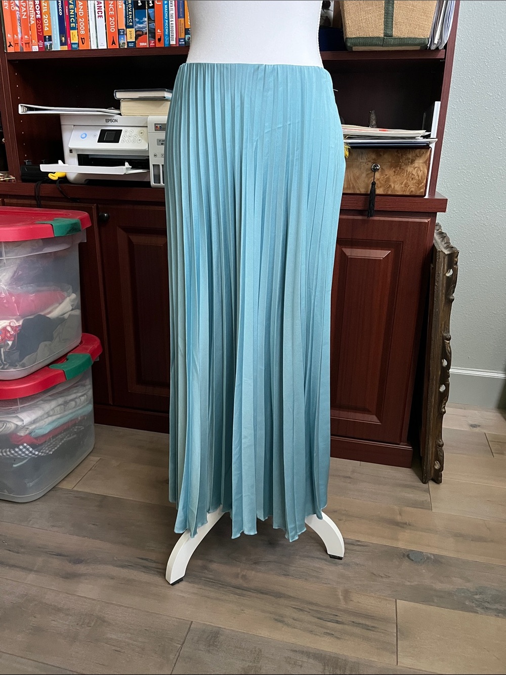 Light Blue Pleated Maxi Skirt - Women
